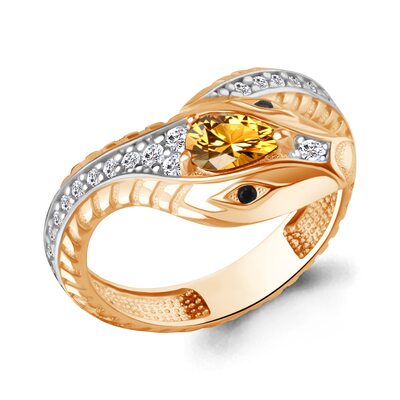 Кольцо "Змея" с цитрином и бриллиантами из золота 585 пробы