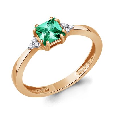 Кольцо с изумрудом и бриллиантами из золота 585 пробы