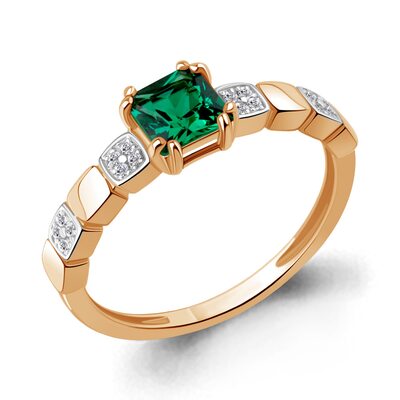 Кольцо с изумрудом и бриллиантами из золота 585 пробы