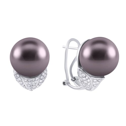 Серьги с жемчугом и бриллиантами из белого золота 585 пробы