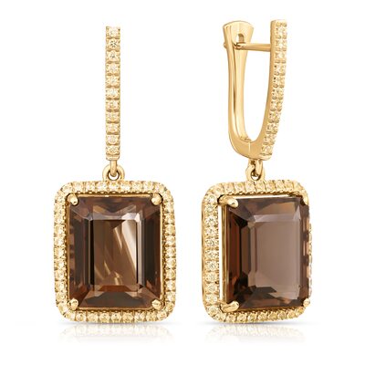 Серьги с топазами и сапфирами из желтого золота 585 пробы