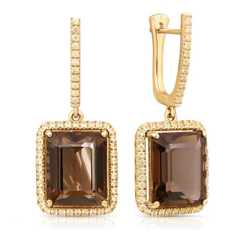 Серьги с топазами и сапфирами из желтого золота 585 пробы