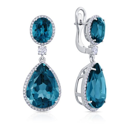 Серьги с топазами и бриллиантами из белого золота 585 пробы