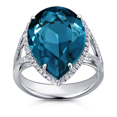 Кольцо с топазом и бриллиантами из белого золота 585 пробы