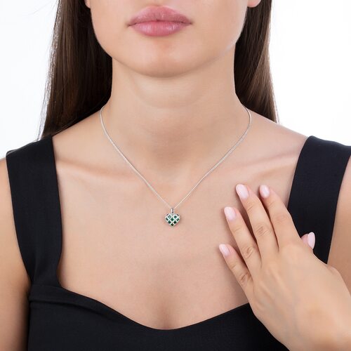 Подвеска "Сердце" с изумрудами и бриллиантами из белого золота 585 пробы