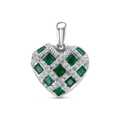 Подвеска "Сердце" с изумрудами и бриллиантами из белого золота 585 пробы
