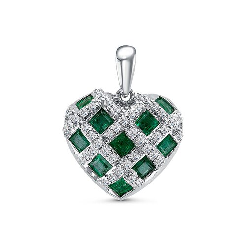 Подвеска "Сердце" с изумрудами и бриллиантами из белого золота 585 пробы