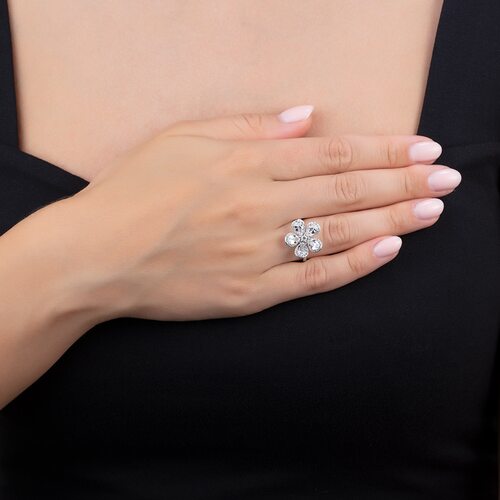 Кольцо с бриллиантами и топазами из белого золота 585 пробы