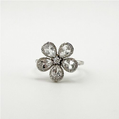 Кольцо "Цветок" с бриллиантами и топазами из белого золота 585 пробы