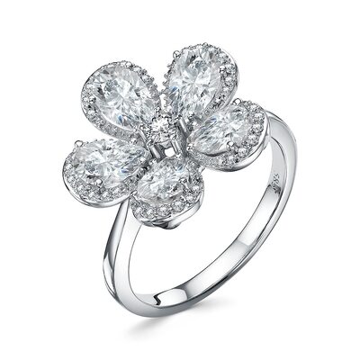 Кольцо "Цветок" с бриллиантами и топазами из белого золота 585 пробы