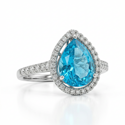 Кольцо с апатитом и бриллиантами из белого золота 585 пробы