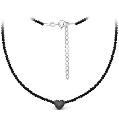 Колье "Сердце" с гематитом и шпинелью из серебра 925 пробы