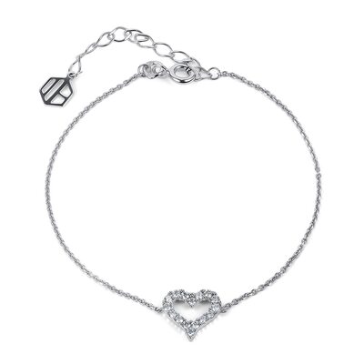 Браслет "Сердце" с бриллиантами из белого золота 585 пробы