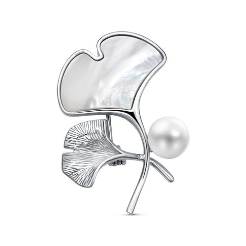 Брошь с перламутром и жемчугом из серебра 925 пробы