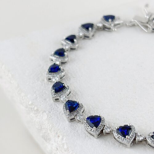 Браслет "Сердца" с сапфирами и бриллиантами из белого золота 585 пробы