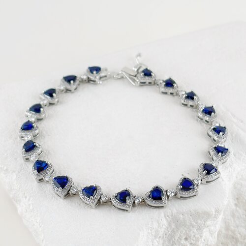 Браслет "Сердца" с сапфирами и бриллиантами из белого золота 585 пробы