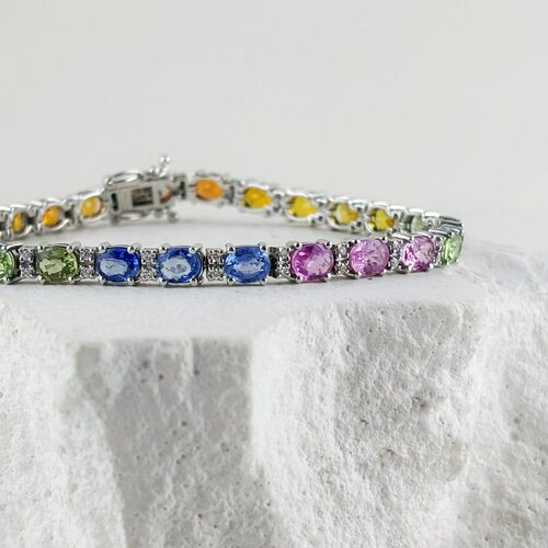 Браслет с сапфирами и бриллиантами из белого золота 585 пробы