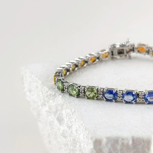 Браслет с сапфирами и бриллиантами из белого золота 585 пробы