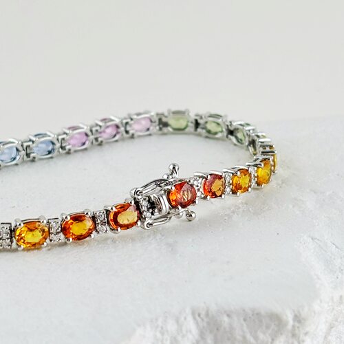 Браслет с сапфирами и бриллиантами из белого золота 585 пробы