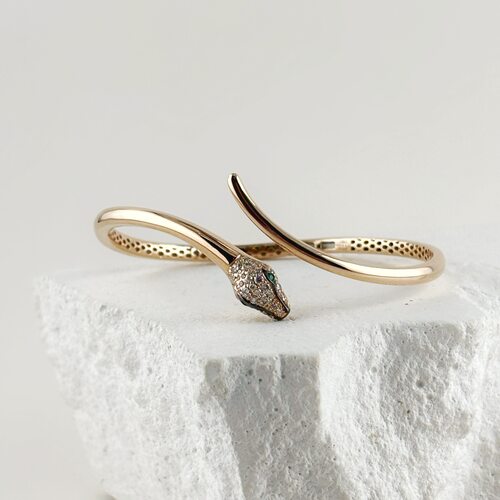 Браслет "Змея" с бриллиантами и изумрудами из золота 585 пробы