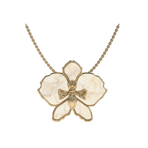 Брошь-кулон "Цветок" с янтарем из серебра 925 пробы с позолотой