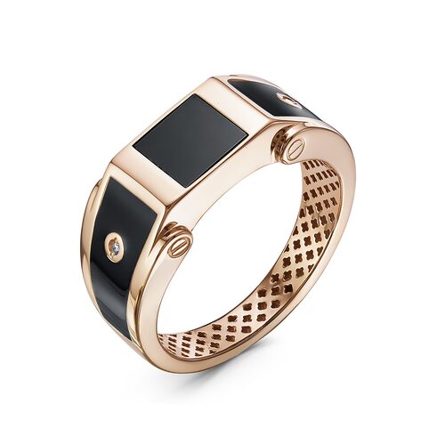 Кольцо с ониксом и бриллиантами из золота 585 пробы