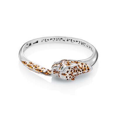 Браслет "Пантера" с фианитами и эмалью из серебра 925 пробы