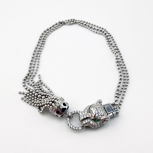 Браслет "Пантера" с фианитами и эмалью из серебра 925 пробы