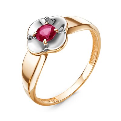 Кольцо "Цветок" с рубином из золота 585 пробы