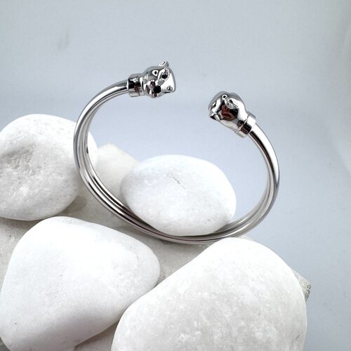 Браслет "Пантеры" с фианитами и эмалью из серебра 925 пробы