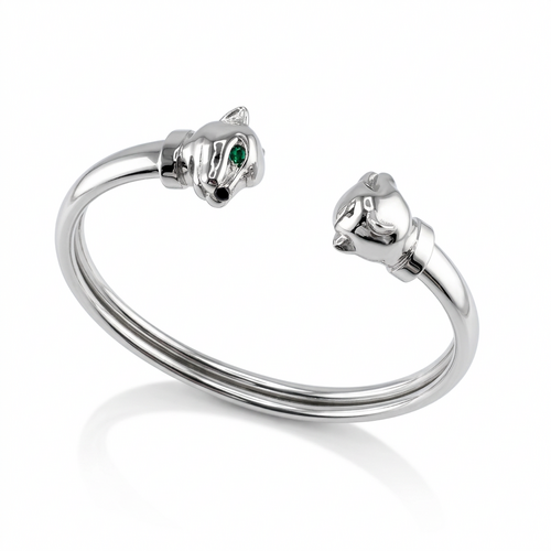 Браслет "Пантеры" с фианитами и эмалью из серебра 925 пробы