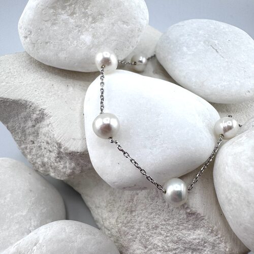 Браслет с жемчугом и фианитами из серебра 925 пробы