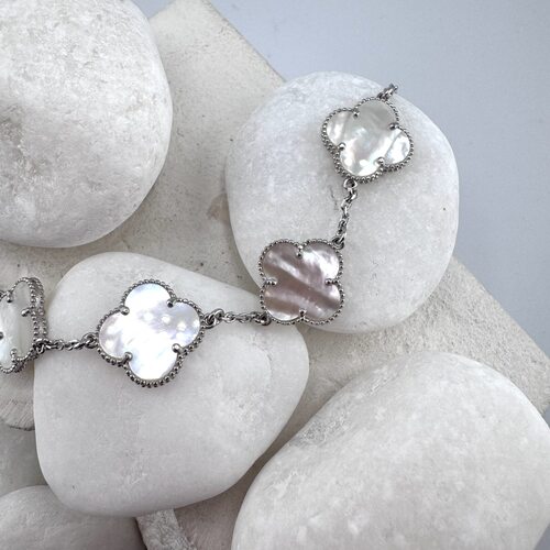 Браслет "Клевера" с перламутром из серебра 925 пробы