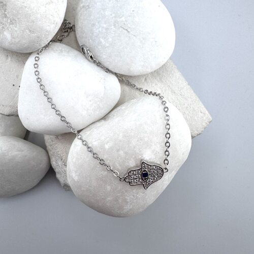 Браслет "Хамса" с фианитами из серебра 925 пробы