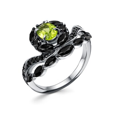 Кольцо с перидотом и шпинелью из серебра 925 пробы