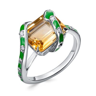 Кольцо "Змея" с цитрином, топазом и эмалью из серебра 925 пробы