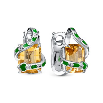 Серьги "Змеи" с цитрином, топазом и и эмалью из серебра 925 пробы