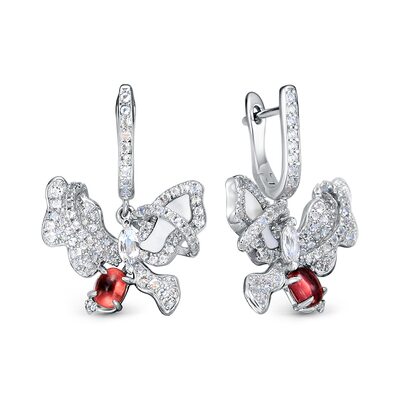 Серьги "Бабочки" с гранатом, перламутром и топазами из серебра 925 пробы