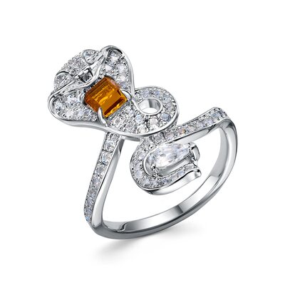 Кольцо "Змея" с цитрином и топазами из серебра 925 пробы