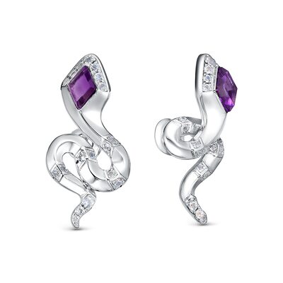Серьги "Змеи" с аметистом и топазами из серебра 925 пробы