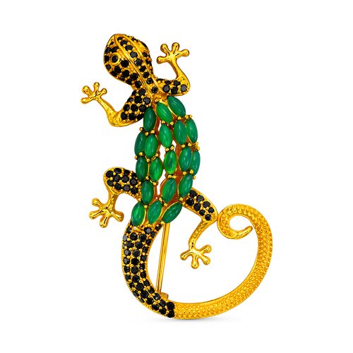 Брошь "Ящерица" со шпинелью и агатом из серебра 925 пробы с позолотой