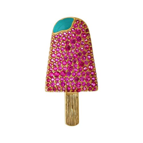 Брошь "Мороженое" с эмалью и фианитами из серебра 925 пробы с позолотой