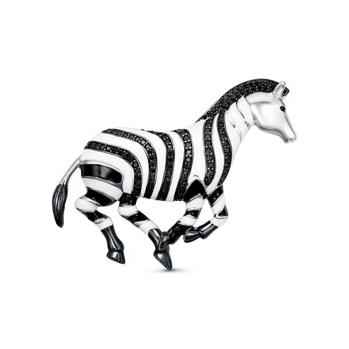 Брошь "Зебра" со шпинелью и эмалью из серебра 925 пробы