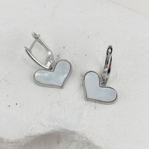 Серьги "Сердца" с перламутром из серебра 925 пробы