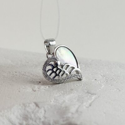 Подвеска "Сердце" с перламутром и фианитами из серебра 925 пробы