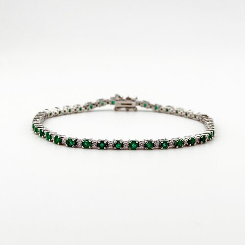 Браслет с изумрудами и бриллиантами из белого золота 585 пробы