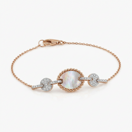 Браслет с перламутром и бриллиантами из золота 585 пробы