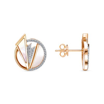 Серьги с перламутром и бриллиантами из золота 585 пробы 