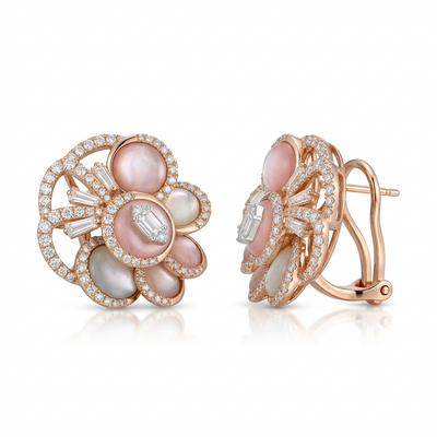 Серьги "Цветы" с перламутром и бриллиантами из золота 585 пробы