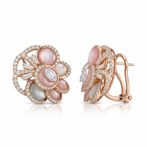 Серьги "Цветы" с перламутром и бриллиантами из золота 585 пробы